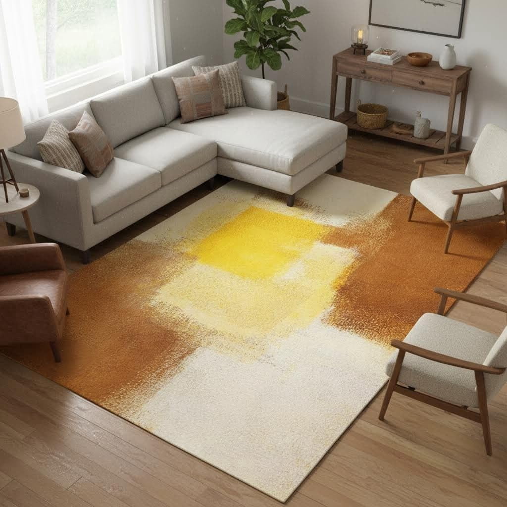 Abstract Brushstroke Beige Brown Area Rug, Modern Design Carpet ...