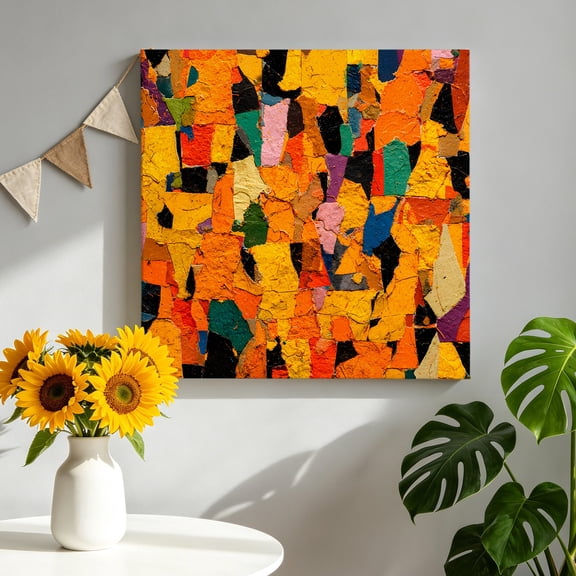 Abstract Brushstrokes Canvas Wall Art, Modern Colorful Color Block Dynamic Framed Canvas Wall Decor Picture Print Artwork Decorations for Living Room Office Ready to Hang 12" x 12"