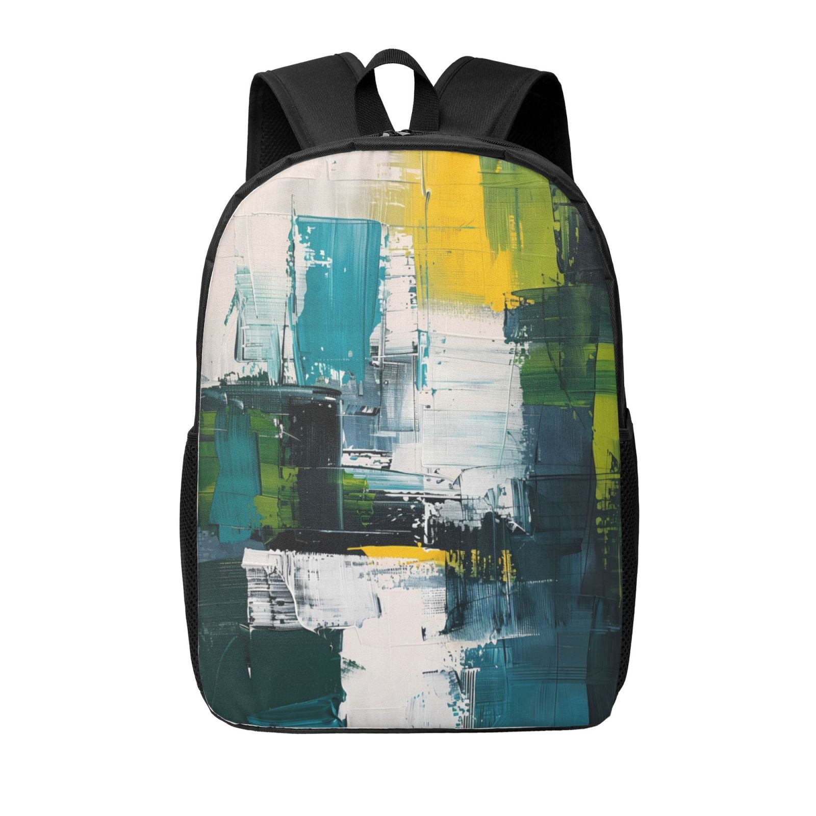 Abstract Brushstrokes Green Blue Backpack for School, 17 Inches Bookbag