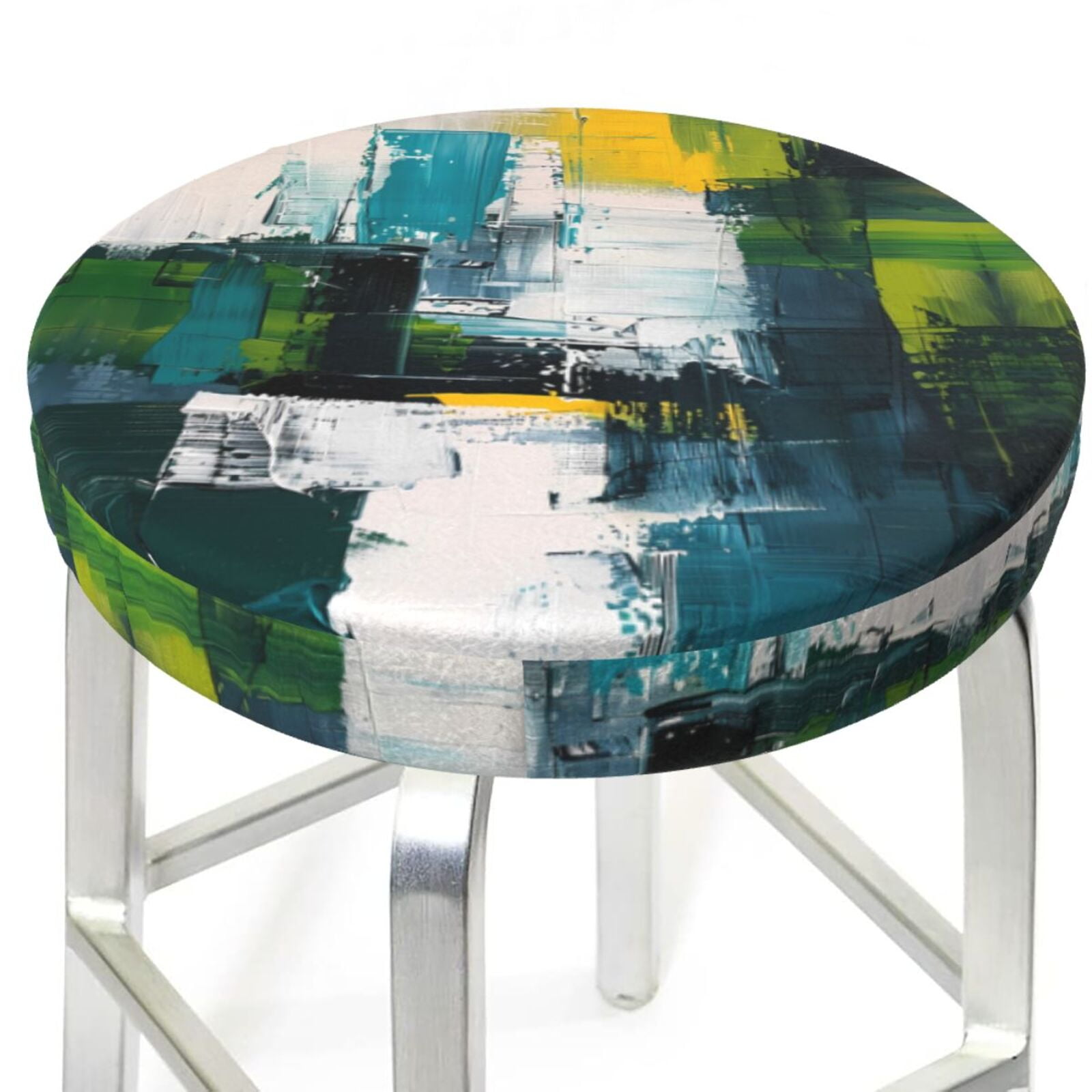 Abstract Brushstrokes Green Blue Stool Covers Round Bar Stool Covers