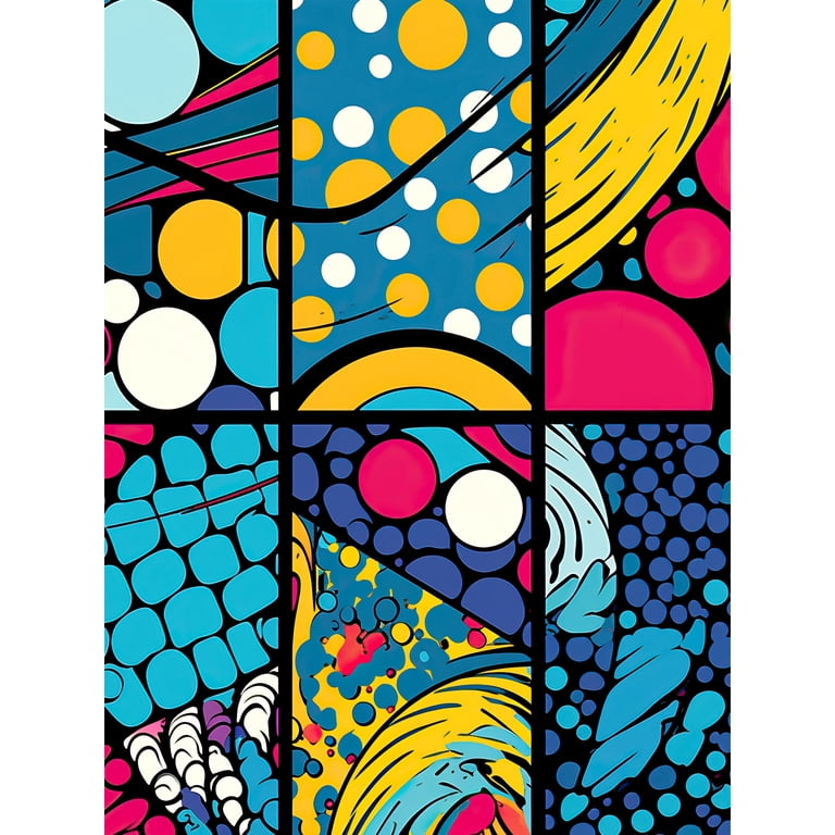 Abstract Bubbles and Geometric Patterns Comic Book Style Red Blue
