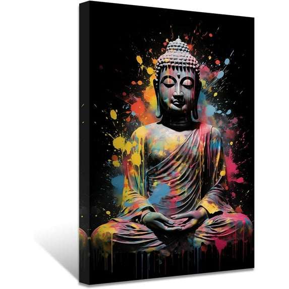 Abstract Buddha Painting Colorful Graffiti Buddha Statue Wall Art Zen Picture Meditation Canvas Artwork Spa Prints for Spiritual Buddhism Prayer Room(Picture-1, (12.00" x 18.00"))