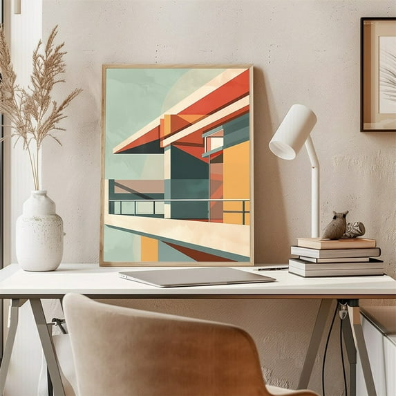 Abstract Building Art Poster: Modern Geometric Perspective, Size 12x18 UNFFRAMED F03.1.7l2196