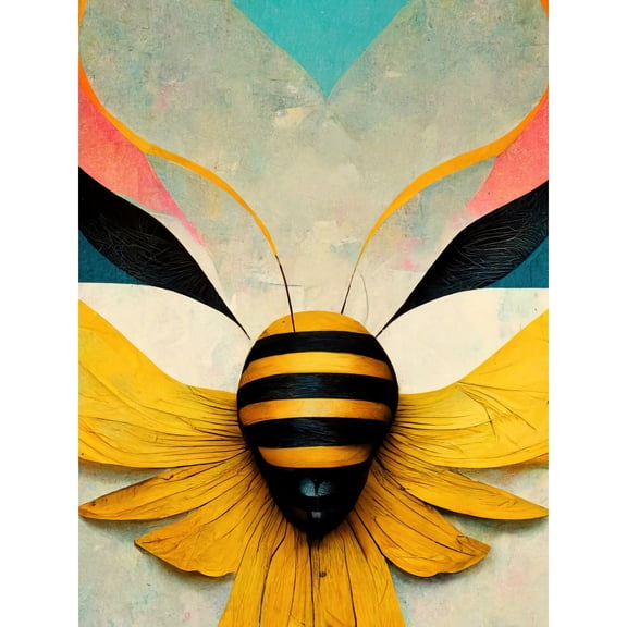 Abstract Bumble Bee Heart Painting Contemporary Yellow Black Beige Blue Coral Pink Extra Large XL Wall Art Poster Print
