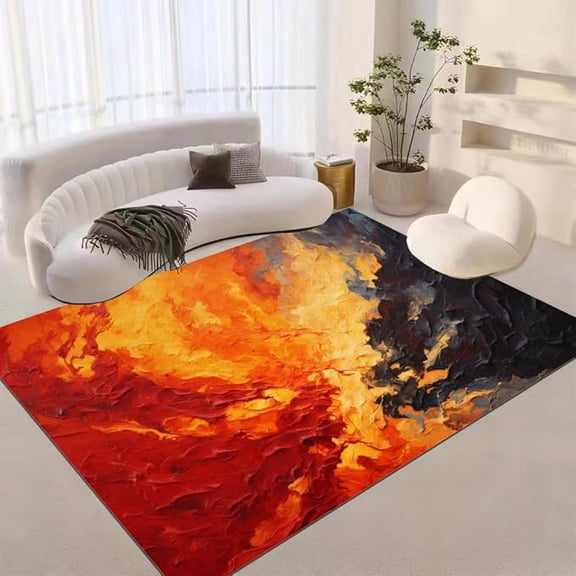 Abstract Burning Flame 3D Print Pattern Rug, Red Black Background Area Rugs, Non-Slip Washable Carpet for Indoor Bedroom Living Room Home Office Kid's Room Balcony 3 x 4ft