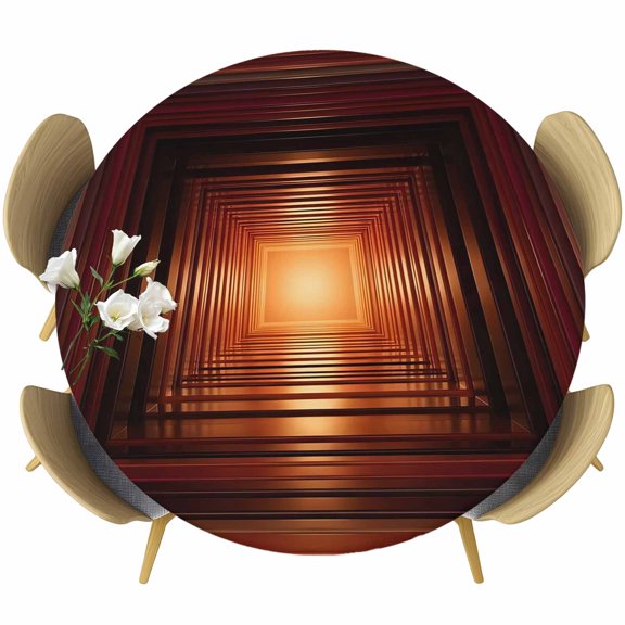 Abstract Burnt Orange Round Tablecloth 36-44 Inch Round Fitted Table Cloth with Elastic Edge, Infinite Tunnel Modern Art Waterproof Table Cover Protector for Outdoor Picnic Party Dining