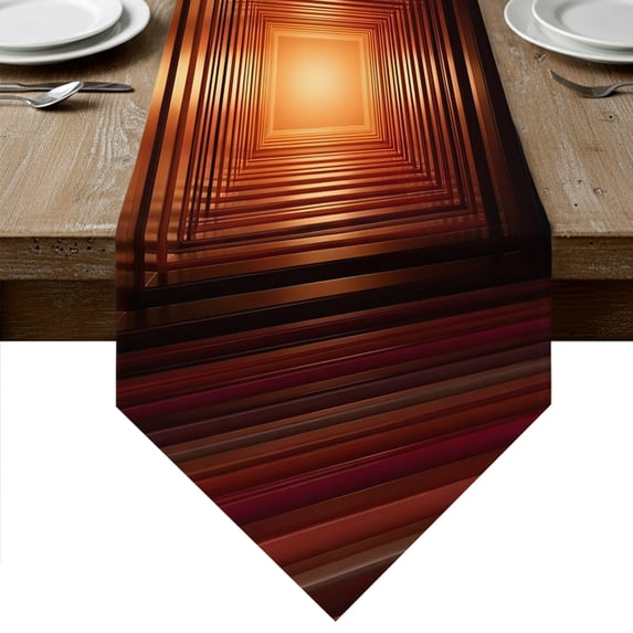 Abstract Burnt Orange Table Runner Linen Burlap Table Runner 36 Inches Small Infinite Tunnel Modern Art Dresser Scarves for Kitchen Island Coffee Dining Room Party Wedding Holiday Decoration 13"x36"