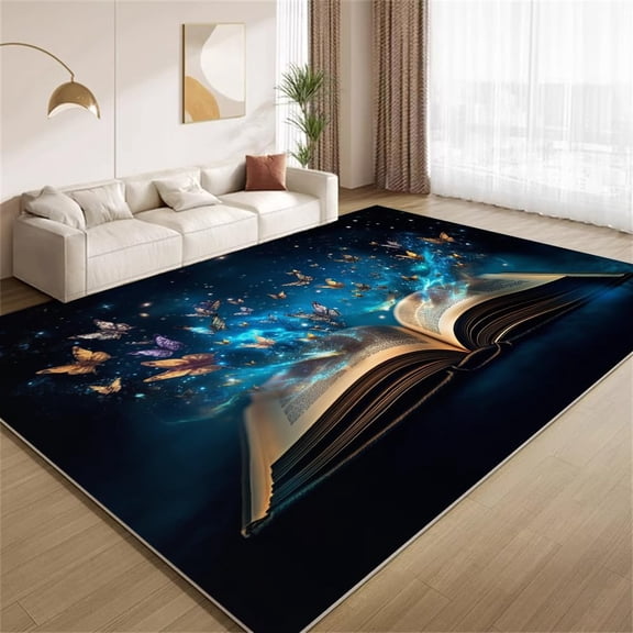 Abstract Butterfly Area Rugs, Dreamy Blue Carpet, Washable Non Slip Low Pile Soft Rug for Entryway Bedroom Decor Mat 3ftx5ft