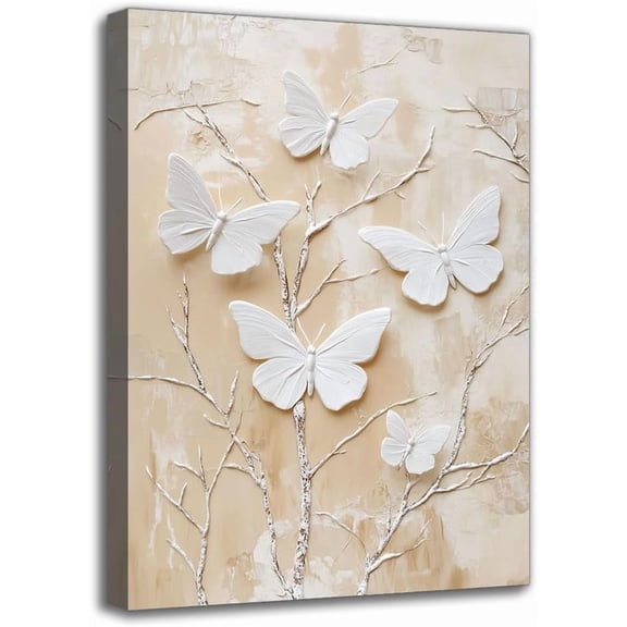 Abstract Butterfly Framed Wall Art Painting, Vintage 3D Texture Hand-Painted Canvas Painting Modern Wall Decor for Living room sofa bedroom Dining Room hanging pictures (8W X 12L)