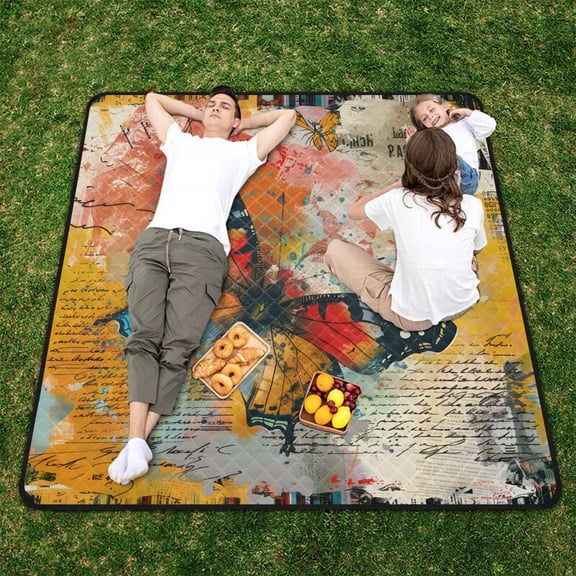 Abstract Butterfly Paper Beach Blanket Outdoor Picnic Blanket 78"x 78" Waterproof Foldable for Beach Camping Travel Hiking Grass Lawn Park