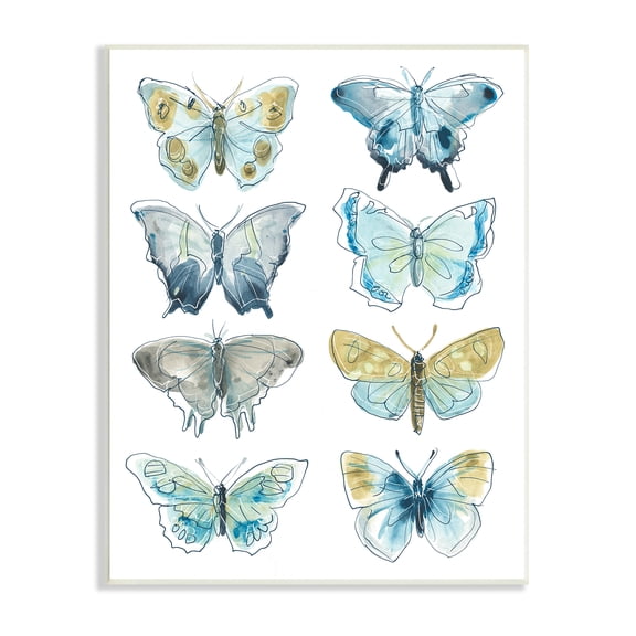 Abstract Butterfly Wing Patterns Sketched Line Insects 10 in x 15 in Framed Drawing Art Print, by Stupell Home Décor