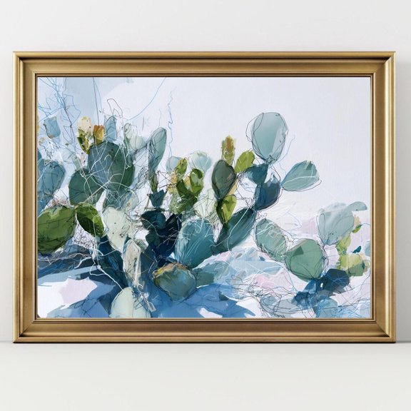Abstract Cactus Art Modern Desert Botanical Southwest Wall Art Green Nature Home Decor, UNFRAMED Size 16x16