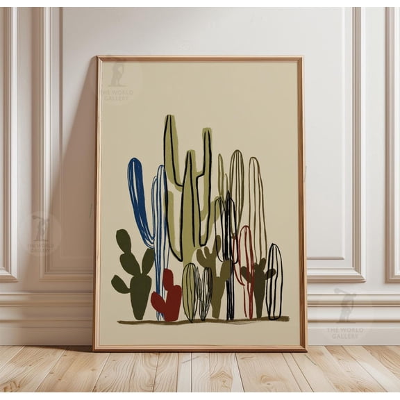 Abstract Cactus Modern Boho Desert Botanical Illustration Wall Art, Unframed Poster