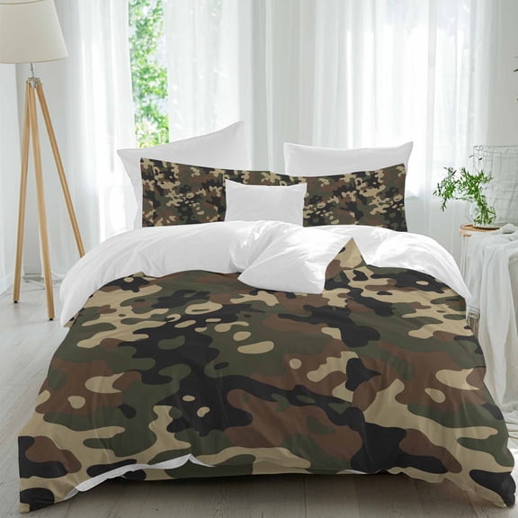Abstract Camouflages Texture Queen Size Bed Set,Retro Camo Pattern Bedding for All Seasons,4 Pcs Bed Set,1 Quiltcover (90"x92"),1 Sheet(94"x116"),2 Pillowcases (30"x20")