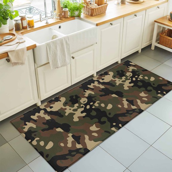 Abstract Camouflages Texture Rectangle Area Rug 2x6ft,Living Room Rug Non-Slip Washable Circle Rugs Pad,Retro Camo Pattern Soft Floor Carpet for Bedroom Dining Room