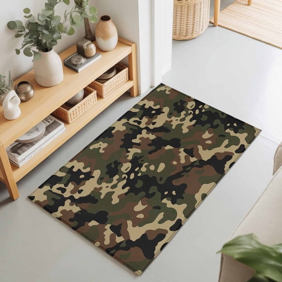 Abstract Camouflages Texture Rectangle Rug 2'x3' Retro Camo Pattern Washable Area Rugs for Living Room Bedroom Entryway Non Slip Entrance Door Mat Indoor Floor Carpet