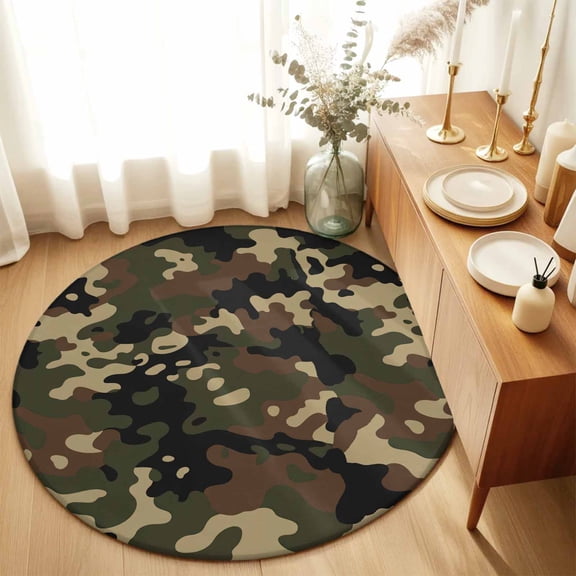 Abstract Camouflages Texture Round Rug 3ft Retro Camo Pattern Washable Area Rugs for Living Room Bedroom Entryway Non Slip Entrance Door Mat Indoor Floor Carpet