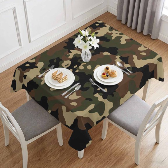 Abstract Camouflages Texture Table Cloth 60x84in, Waterproof Rectangle Tablecloth Wipeable Tablecloths Retro Camo Pattern Table Covers for Dining Tables Party Indoor Outdoor