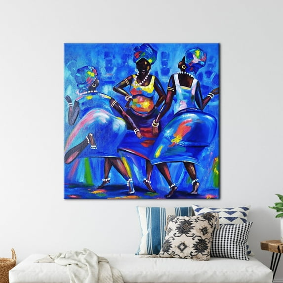 Abstract Canvas Art, Modern Canvas, African Canvas Art, Three Black Women, Abstract Woman Artwork, Black Woman Printed, Canvas Wall Decor - White Framed