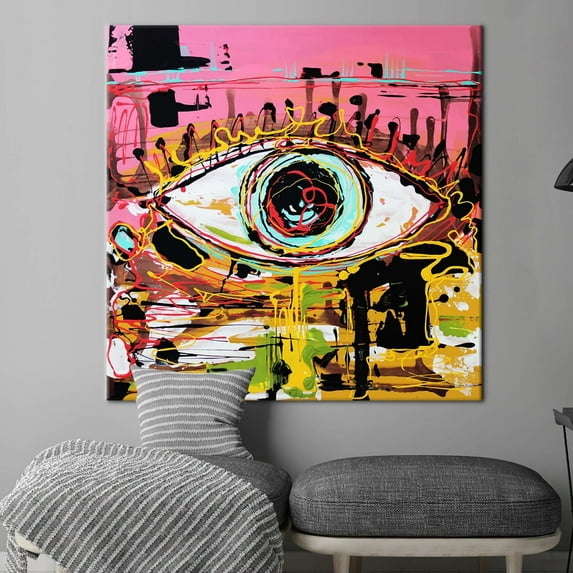 Abstract Canvas, Eye Poster, Graffiti Printed, Colorful Canvas, Street Artwork, Canvas Wall Decor - White Framed