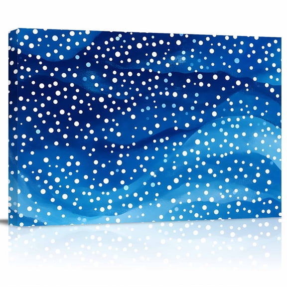 Abstract Canvas Print Wall Art Blue Watercolor Wave White Point Pictures Painting Morden Artwork for Living Room Bedroom, Ready to Hang - 12"x16"