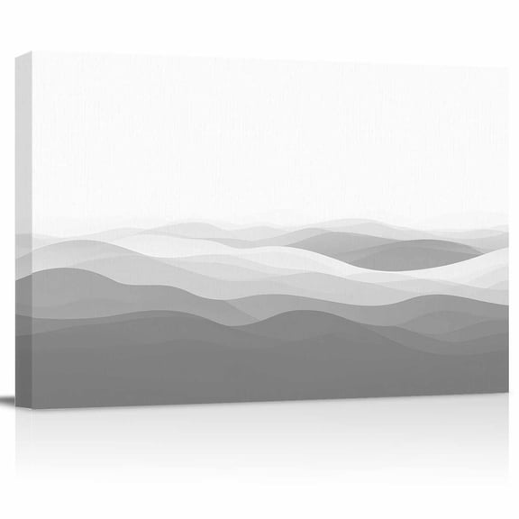 Abstract Canvas Print Wall Art Minimalist Grey White Wave Pictures Painting Morden Artwork for Living Room Bedroom, Ready to Hang - 12"x16"