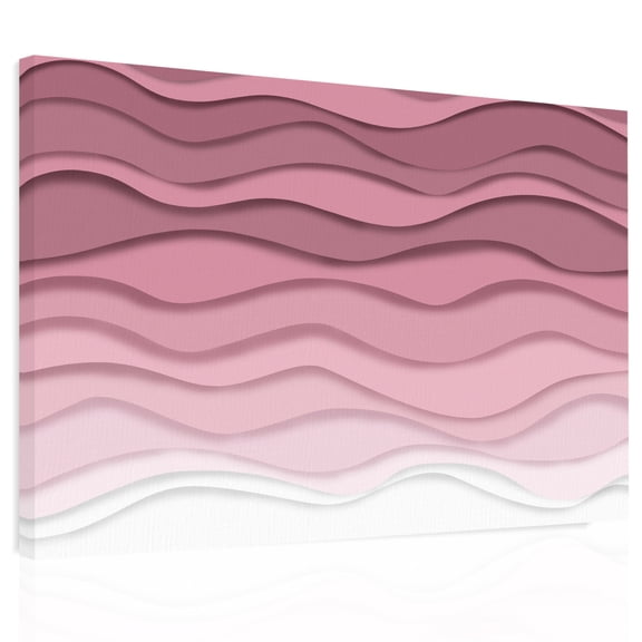 Abstract Canvas Print Wall Art, Pink Gradient Ocean Waves Sandy Beach Wall Decor Modern Artwork Paintings Pictures for Living Room Framed and Stretched Ready to Hang, 20" x 24"