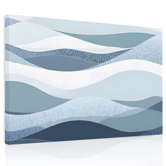 Abstract Canvas Print Wall Art, Sea Wave Geometric Blue Grey Gradient Water Ripple Wall Decor Modern Artwork Paintings Pictures for Living Room Framed and Stretched Ready to Hang, 24" x 32"