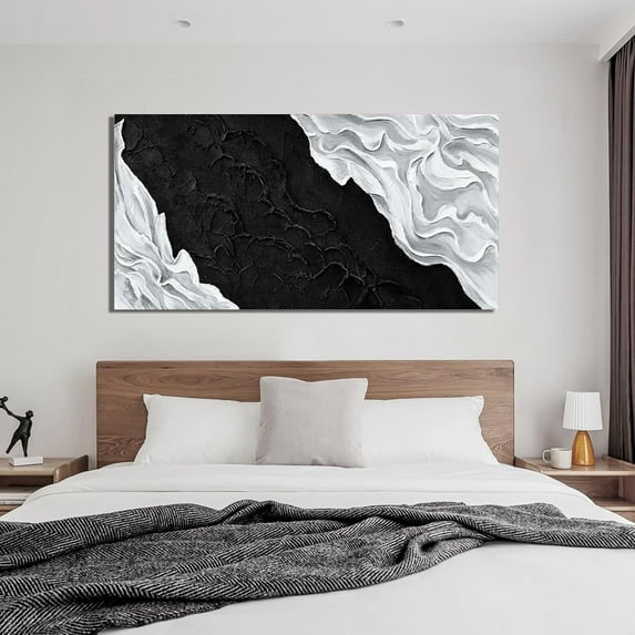 Abstract Canvas Wall Art 20x40 Inches Black & White Modern Minimalist Decor for Bedroom Office Bathroom