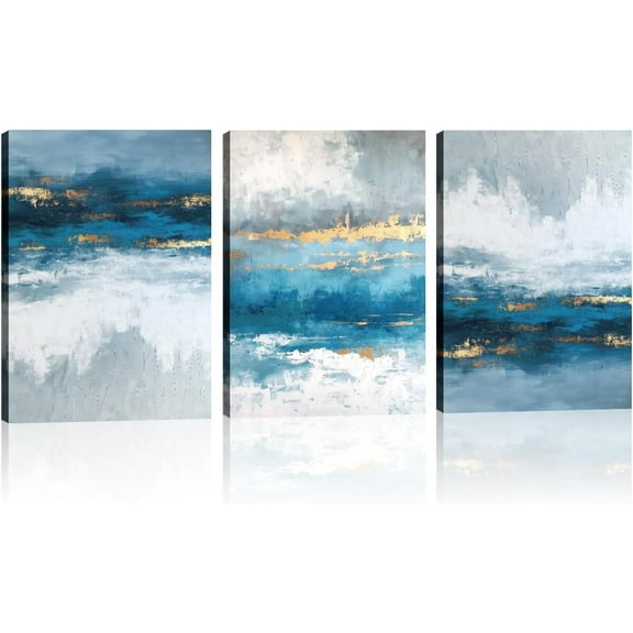 Abstract Canvas Wall Art 3 Piece Coloful Picture Beach Texture Painting Abstract Prints Contemporary Artwork for Living Room Bedroom Modern Home Decor Framed(Art-3,12.00"x16.00"x3P)