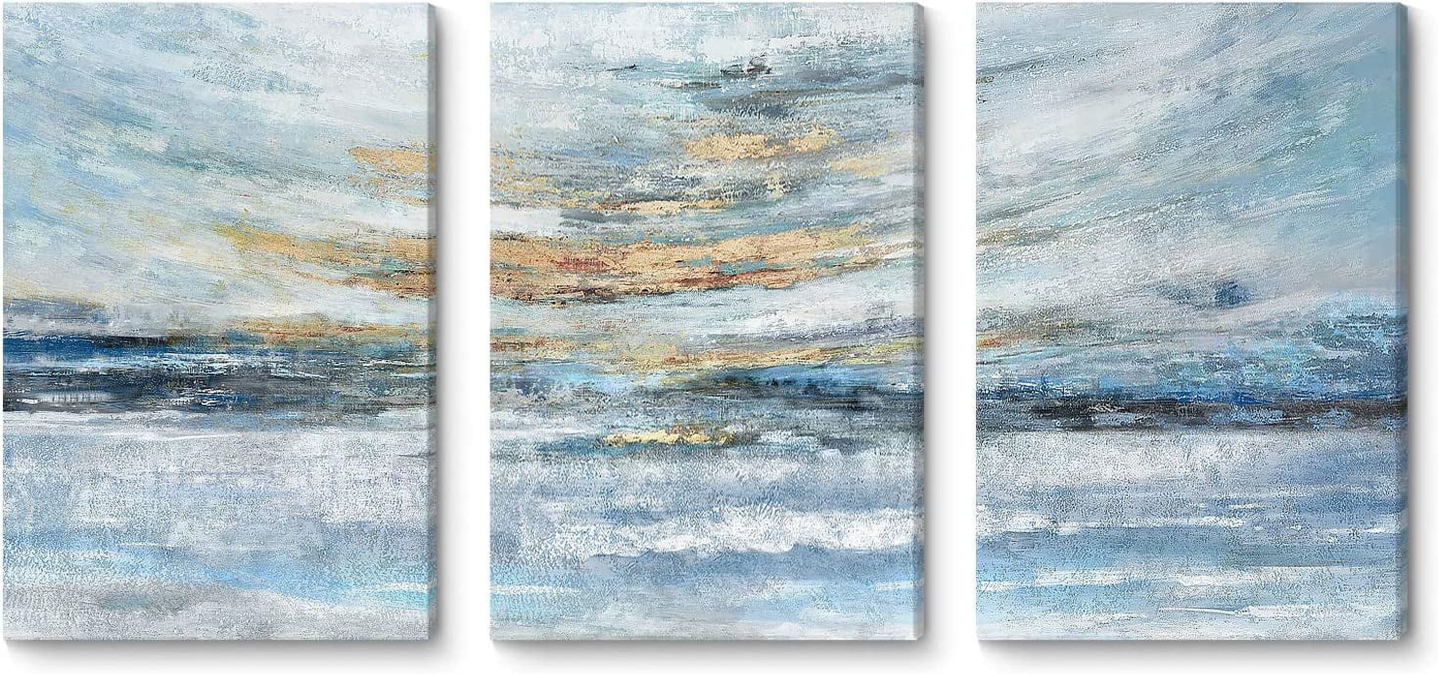 Abstract Canvas Wall Art for Bedroom 3 Piece Ocean Painting Coastal