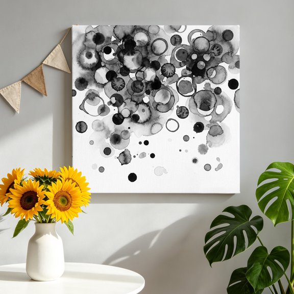 Abstract Canvas Wall Art, Black Gradient Watercolors Ink Points Minimalist Framed Canvas Wall Decor Picture Print Artwork Decorations for Living Room Office Ready to Hang 8" x 8"