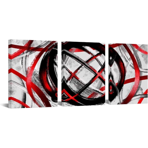 Abstract Canvas Wall Art Black and Red Painting Decor Modern Line Art Work Framed for Bedroom Bathroom Decorations (Red)