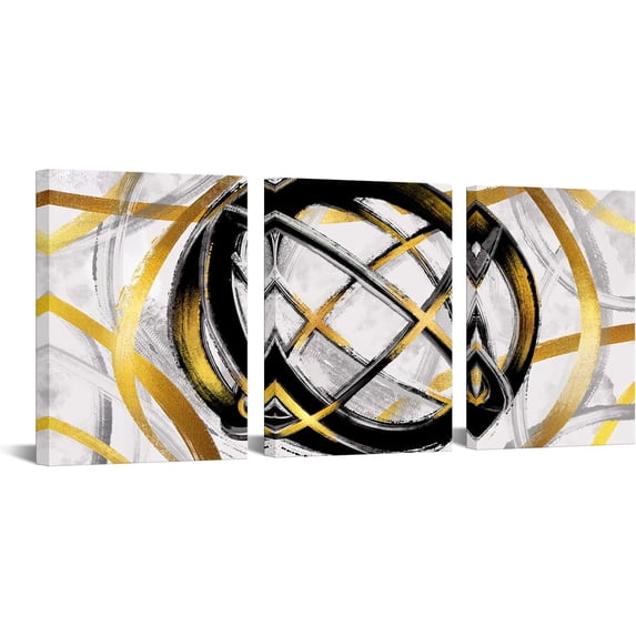 Abstract Canvas Wall Art Black and Yellow Painting Decor Modern Line Art Work Framed for Bedroom Bathroom Decorations (Yellow)