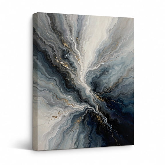 Abstract Canvas Wall Art, Blue Gray and Gold Fluid Painting, Modern Marble Ink Wall Decor for Living Room Bedroom Office 18"*24"