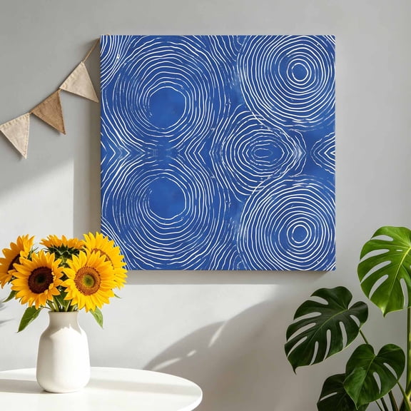 Abstract Canvas Wall Art, Blue Watercolor Circle Wave Framed Canvas Wall Decor Picture Print Artwork Decorations for Living Room Office Ready to Hang 12" x 12"