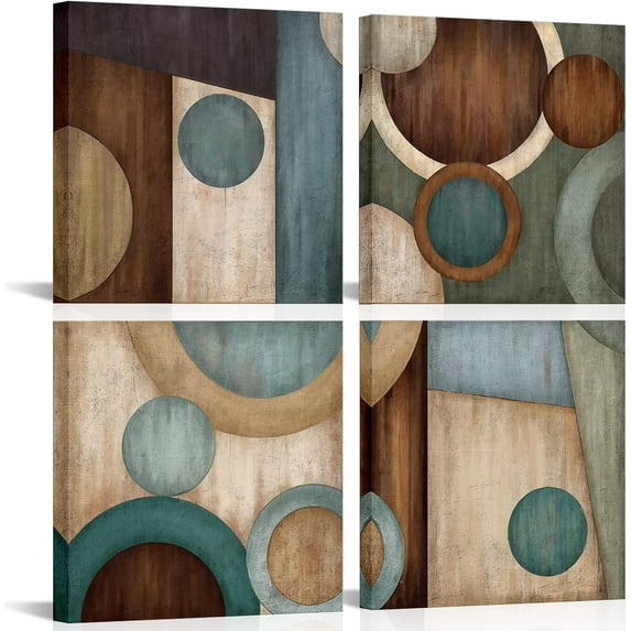 Abstract Canvas Wall Art Blue and Brown Geometric Circle Painting Pictures Modern Office Artwork Prints Home Decor