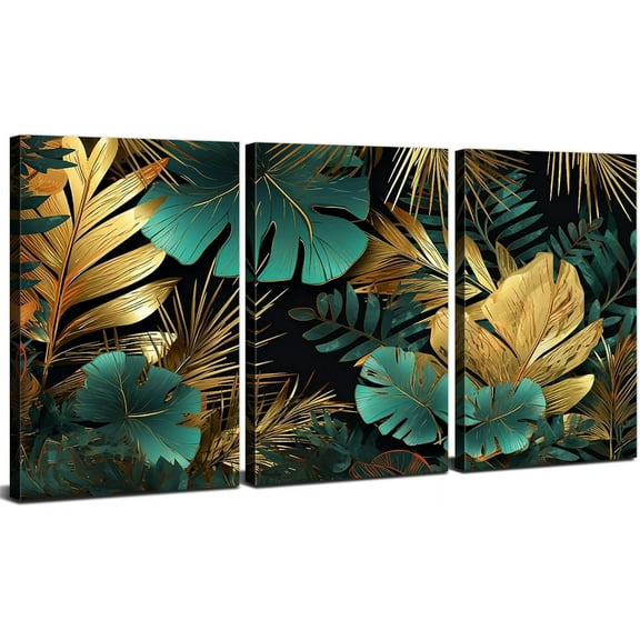 Abstract Canvas Wall Art Gold Tree Wall Decor Teal Forest Scenery Pictures Oil Painting Style Nature Landscape Posters Modern Gold Tree Paintings for Living Room Bedroom (only canvas)