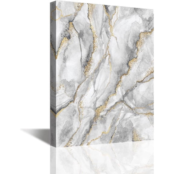 Abstract Canvas Wall Art, Grey Gold Marble Wall Art Paintings for Bathroom Living Room, Office Home Decoration Modern Canvas Artwork Wall Decor Ready to Hang 12''x16'', 1 Panel