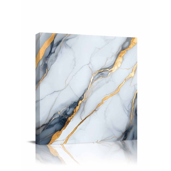 Abstract Canvas Wall Art, Grey White Marble Texture Golden Lines Framed Wall Decor Modern Artwork Prints Painting for Living Room, Bedroom, Kitchen & Cafe Decor 20x20 Inch