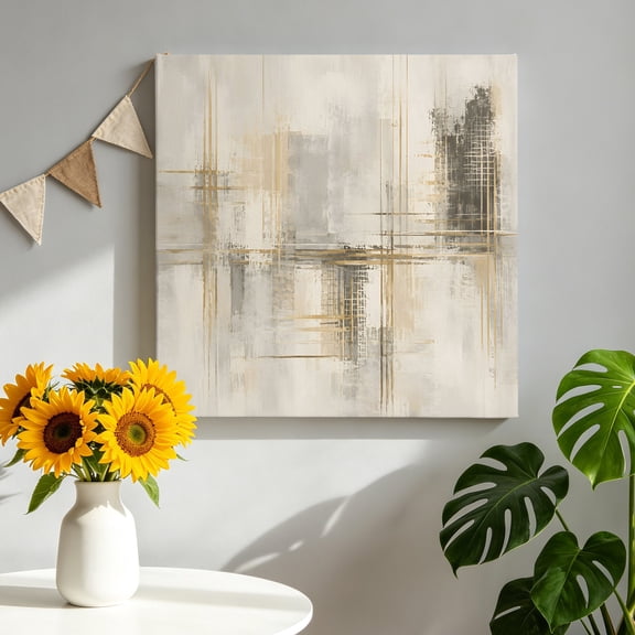 Abstract Canvas Wall Art, Industrial Gold Black Scratches Textured Blocks Framed Picture Canvas Wall Art Print Decor Artwork Decorations for Living Room Bedroom Ready to Hang 8" x 8"