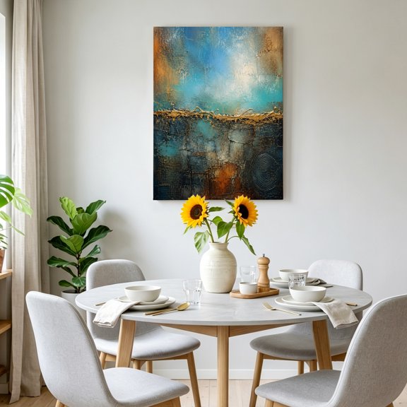 Abstract Canvas Wall Art for Living Room Bedroom Bathroom, Blue Gray Textured Landscape Industrial Boho Rustic Canvas Art Wall Decor, Artwork for Walls Home Office Decor, 24"x36"