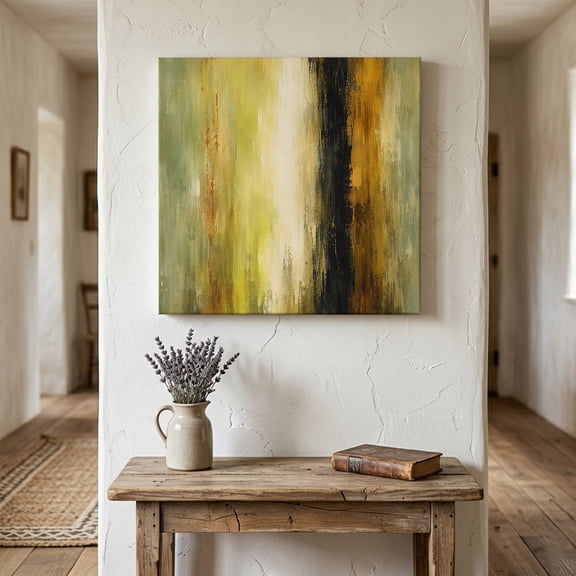 Abstract Canvas Wall Art for Living Room Bedroom Bathroom, Olive Green Amber Yellow Splattered Paint Specks Style Canvas Art Wall Decor, Artwork for Walls Home Office Decor, 8"x8"