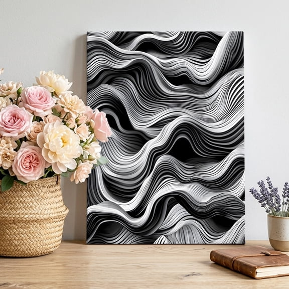 Abstract Canvas Wall Art for Living Room, Modern Black and White Wave Lines Texture Wall Decor Framed Artwork Pictures Ready to Hang for Bedroom Office Home Decor 11x14 Inch