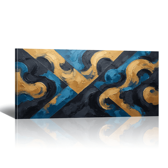 Abstract Canvas Wall Art - Neutral Navy Black Gold Textured Fluid Prints Modern Aesthetic Oil Painting for Living Room Bedroom Home Hallway Office Wall Decor