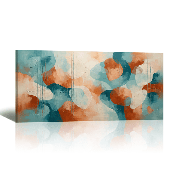 Abstract Canvas Wall Art - Neutral Teal Rust Cream Textured Fluid Prints Modern Aesthetic Oil Painting for Living Room Bedroom Home Hallway Office Wall Decor