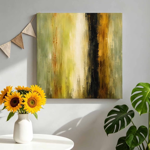 Abstract Canvas Wall Art, Olive Green Amber Yellow Splattered Paint Specks Style Framed Canvas Wall Decor Picture Print Artwork Decorations for Living Room Office Ready to Hang 8" x 8"