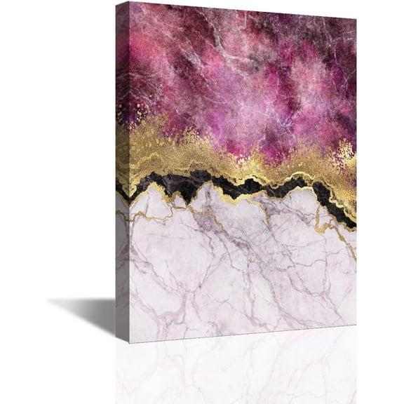 Abstract Canvas Wall Art, Pink Gold Marble Wall Art Paintings for Bathroom Living Room, Office Home Decoration Modern Canvas Artwork Wall Decor Ready to Hang 12''x16'', 1 Panel