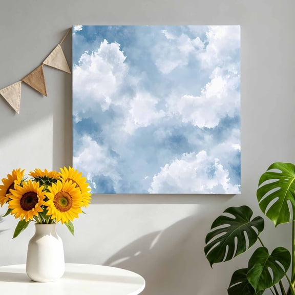 Abstract Canvas Wall Art, Watercolor Blue Gradient Clouds Sky Pictures Wall Decor Wooden Framed Artwork Art Prints for Living Room Hallway Bedroom Office 10"x10"