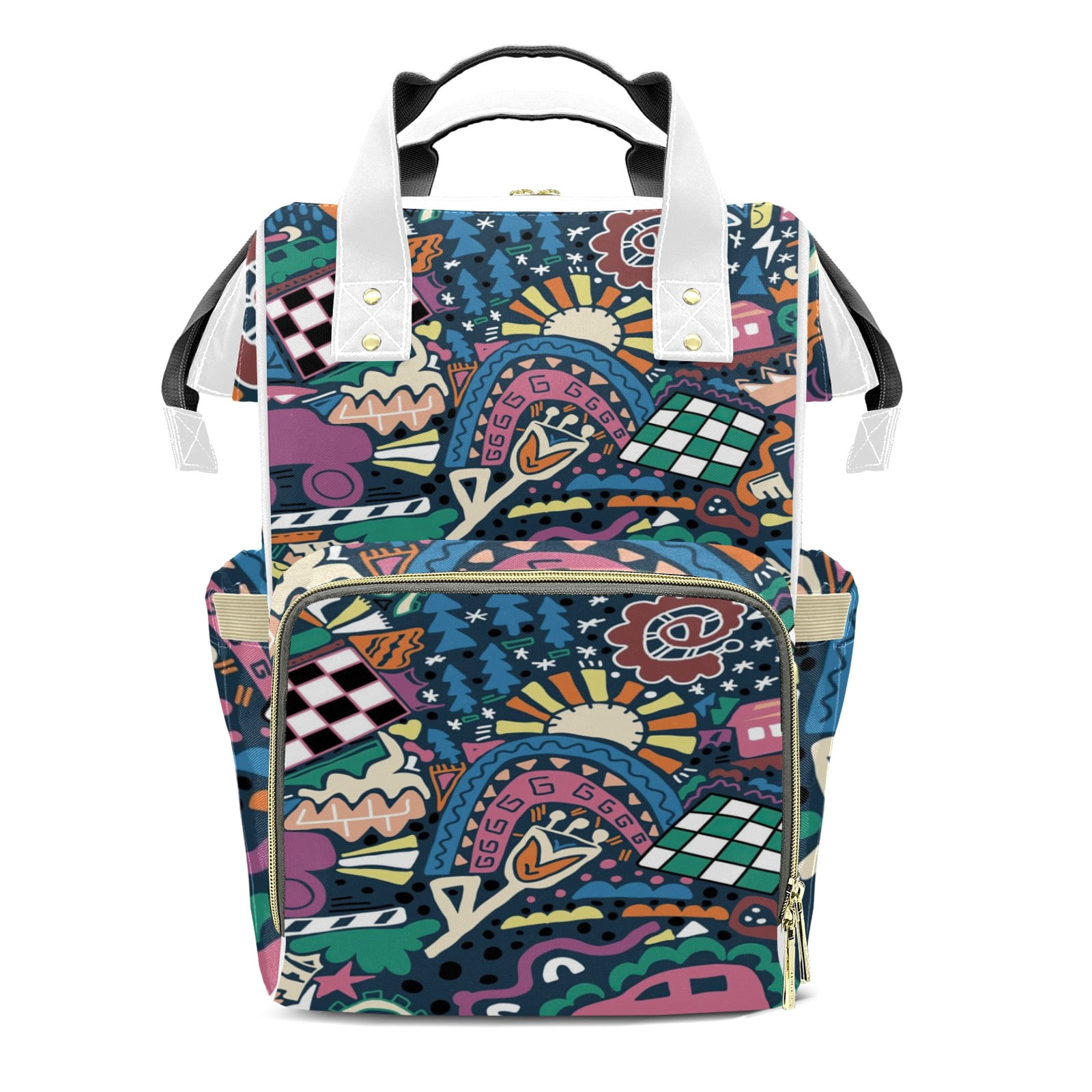 Abstract Cars Chess Diaper Backpack – Large Capacity, Insulated Baby Bottle Pocket, Multifunctional Mommy Bag for Boys & Girls